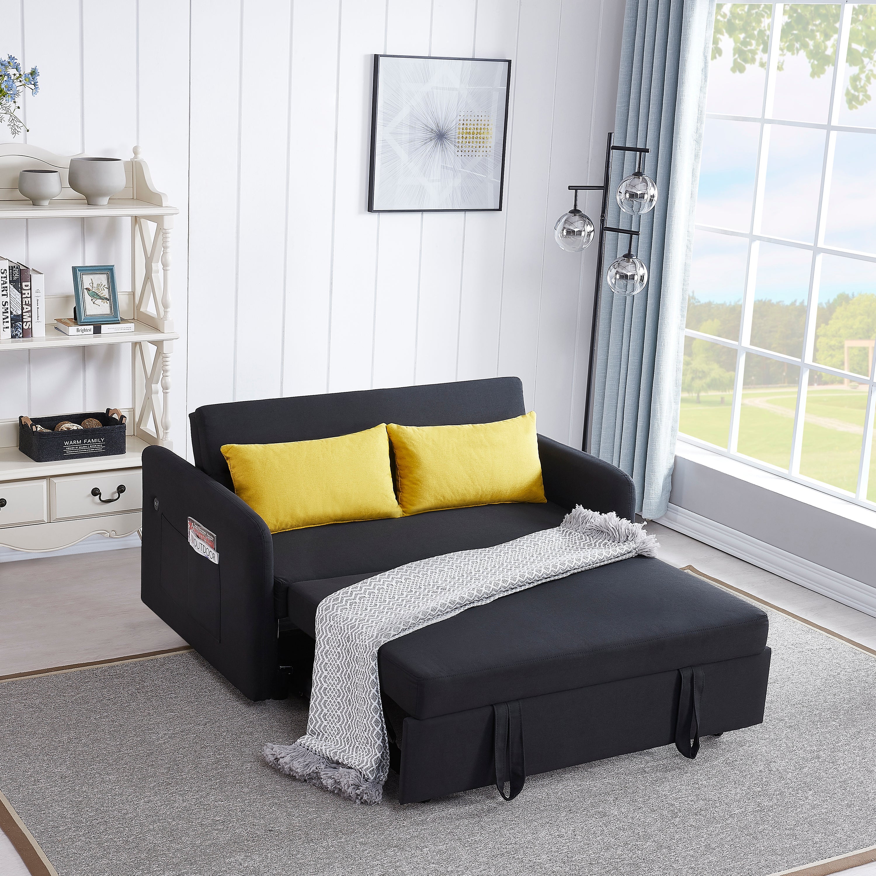 Twins Sofa Bed Black Fabric - Horizon Bliss