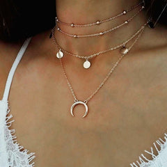 Crescent Horn Moon Layered Necklace - Horizon Bliss