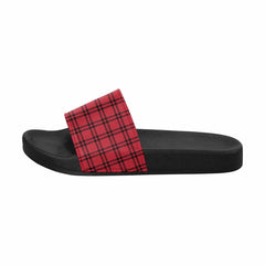 Mens Slide Sandals,      Buffalo Plaid Red And Black - Horizon Bliss