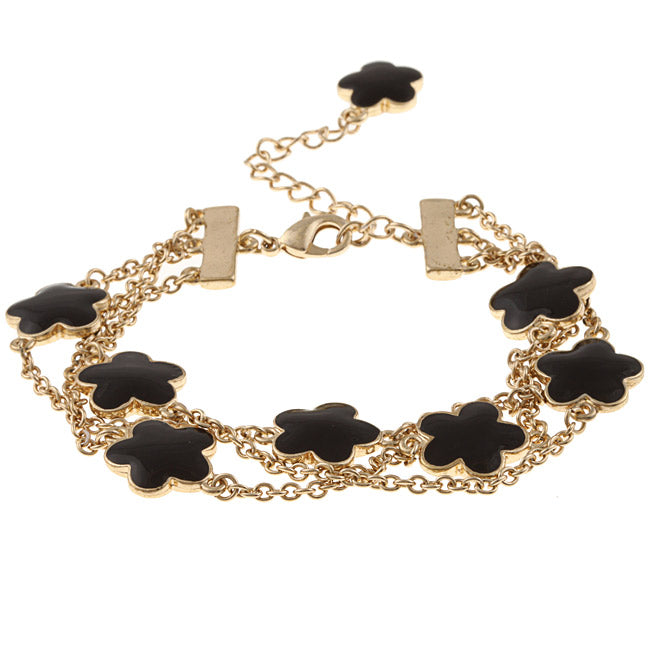 Zirconmania 610B-2568-BK-G Goldtone Black Enamel Three Strand Bracelet - Horizon Bliss