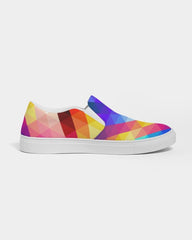 Womens Sneakers - Canvas Slip On Shoes, Multicolor Retro Print - Horizon Bliss