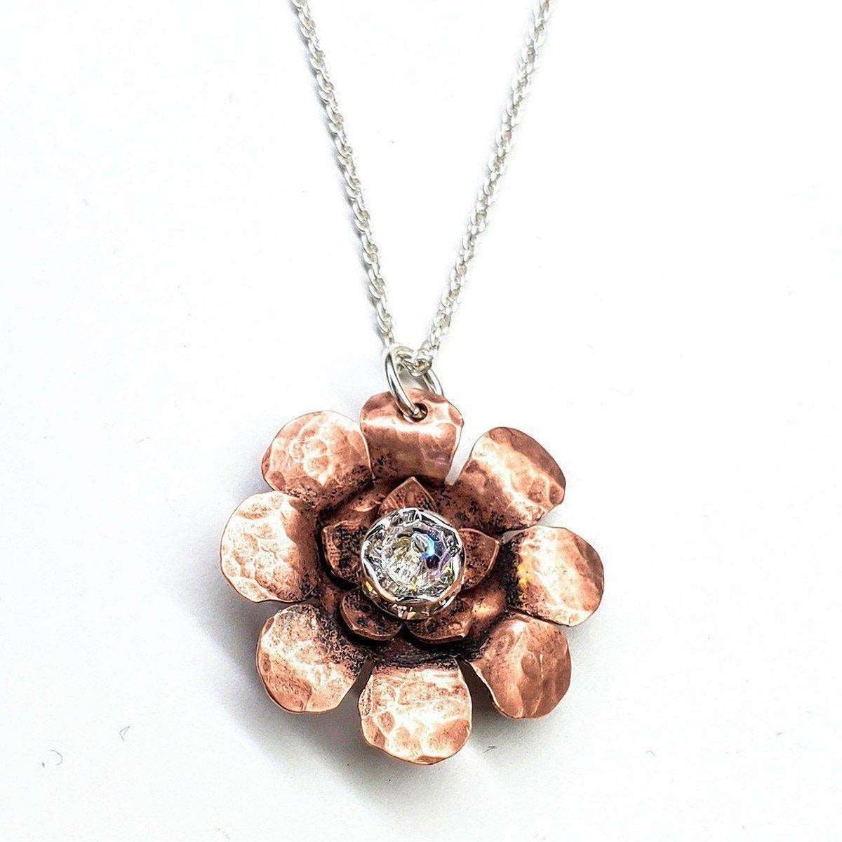 Copper Crystal Flower blossom Spinner Necklace