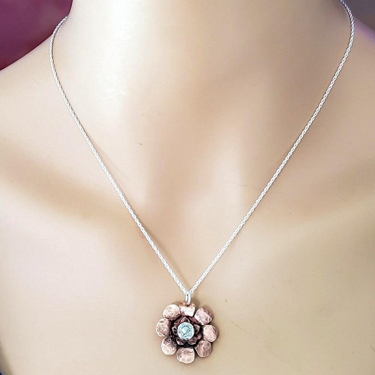 Copper Crystal Flower blossom Spinner Necklace