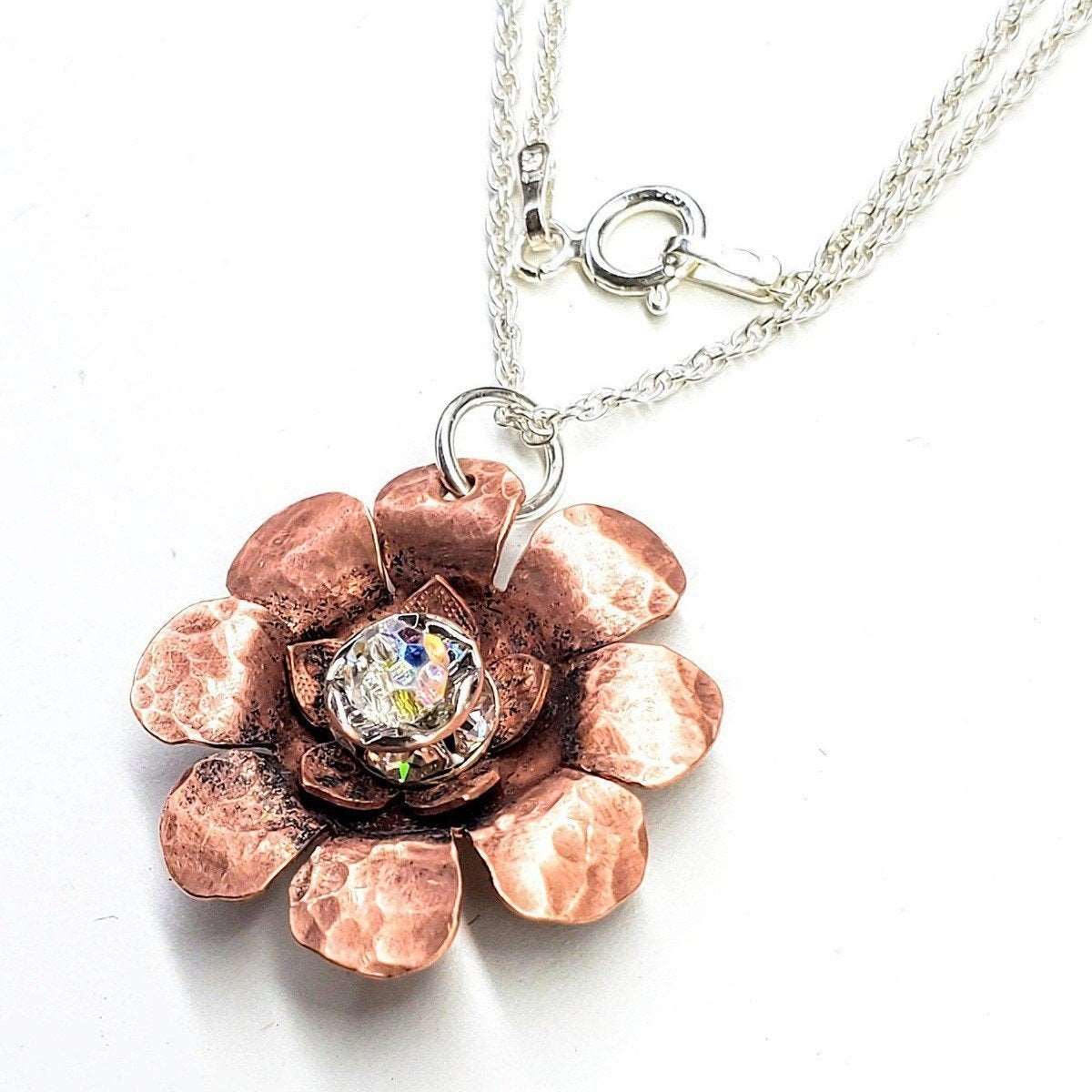 Copper Crystal Flower blossom Spinner Necklace