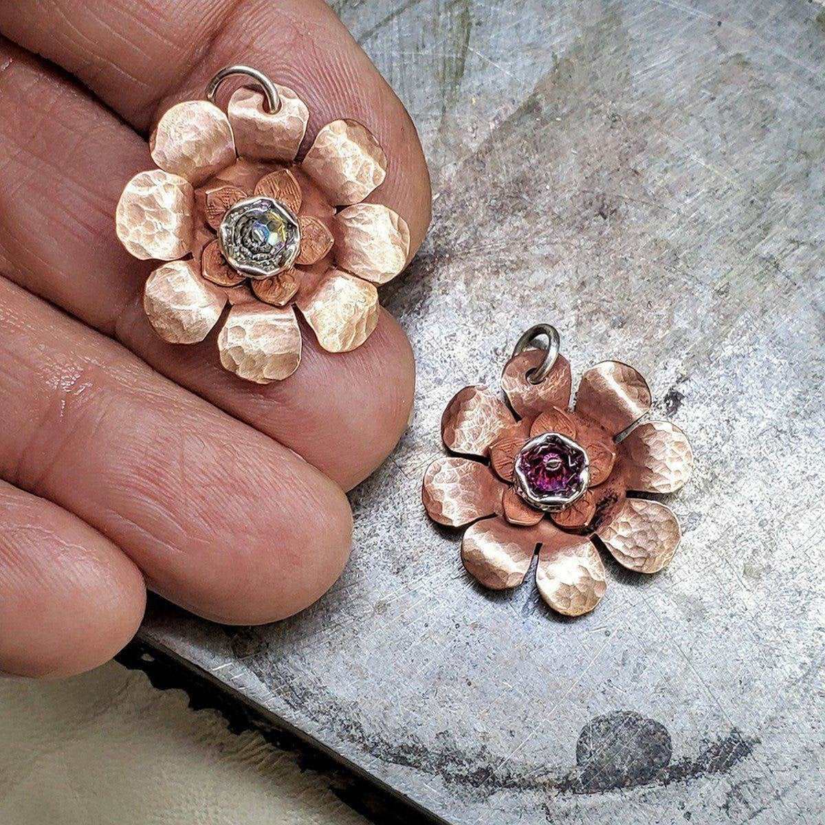 Copper Crystal Flower blossom Spinner Necklace