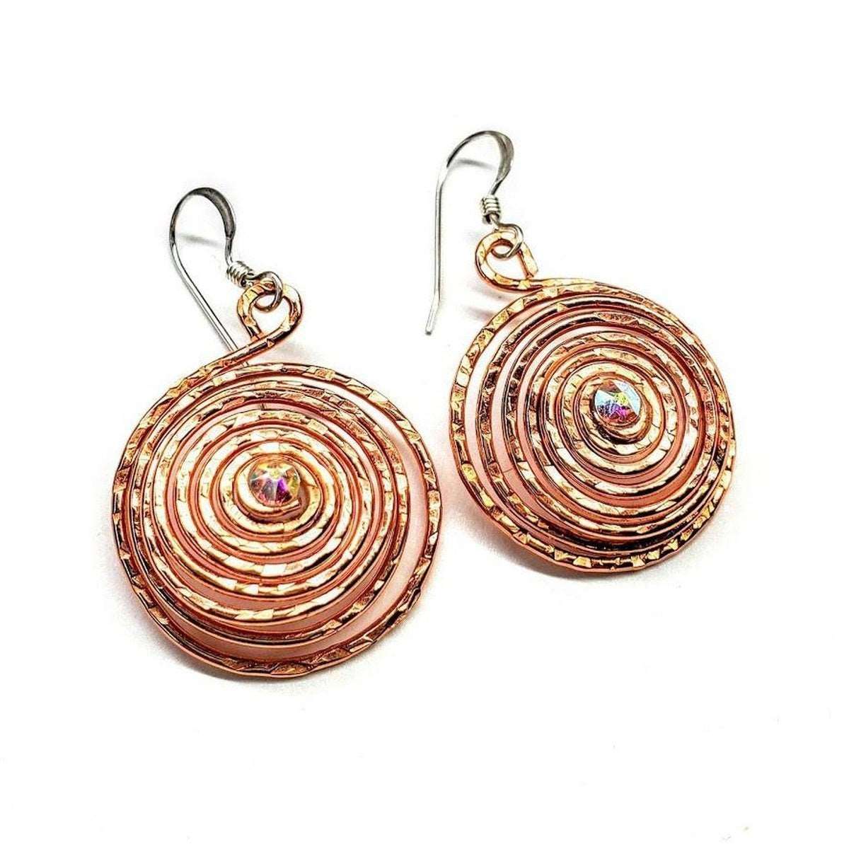 Copper Crystal Embedded Spiral Hoop Earrings - Horizon Bliss