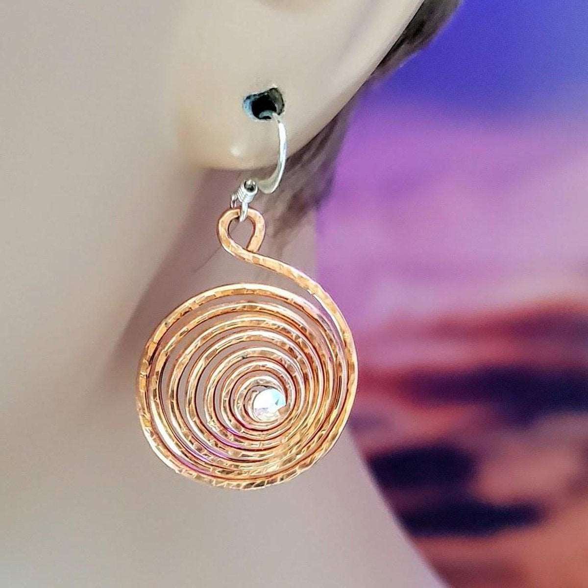 Copper Crystal Embedded Spiral Hoop Earrings - Horizon Bliss