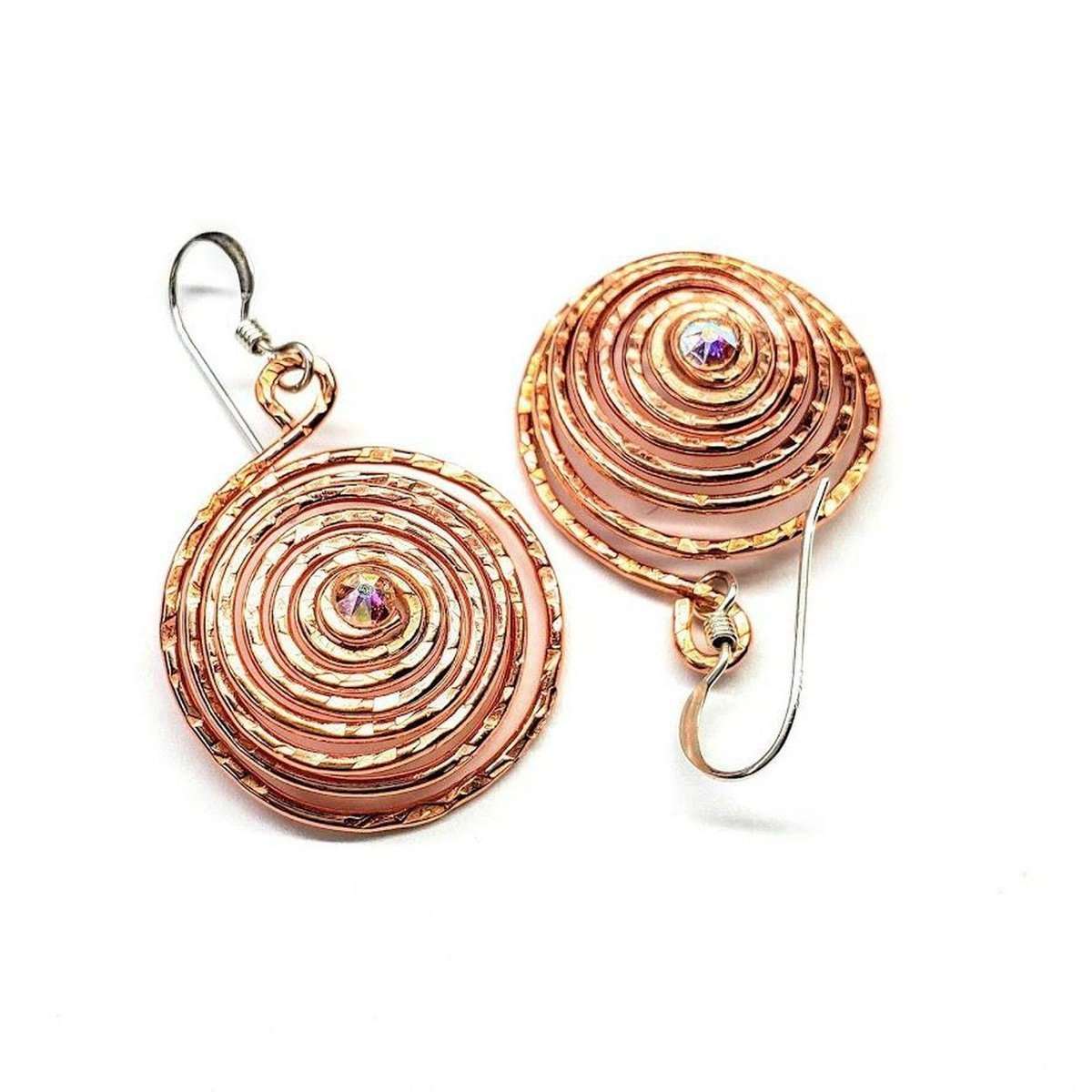 Copper Crystal Embedded Spiral Hoop Earrings - Horizon Bliss