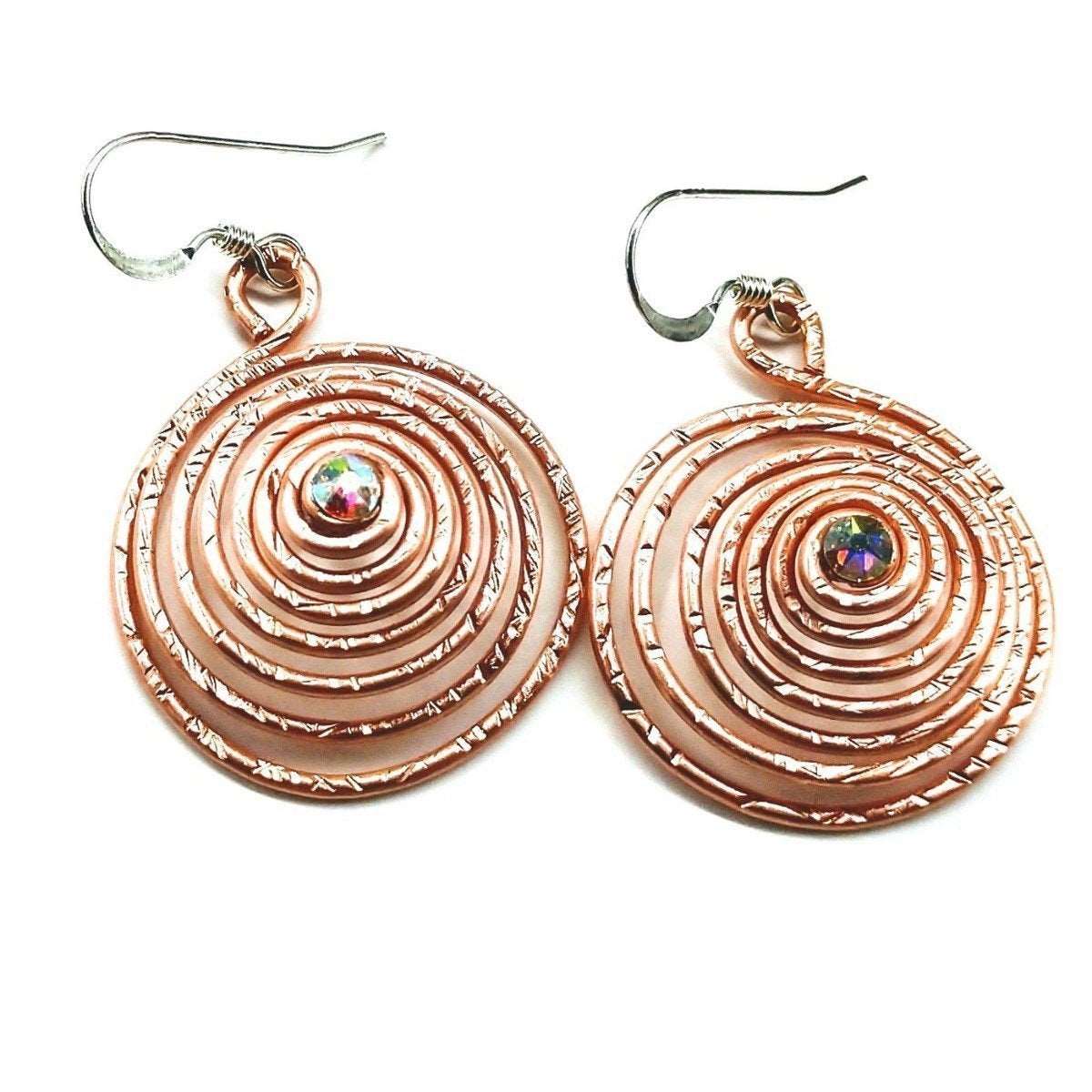 Copper Crystal Embedded Spiral Hoop Earrings - Horizon Bliss