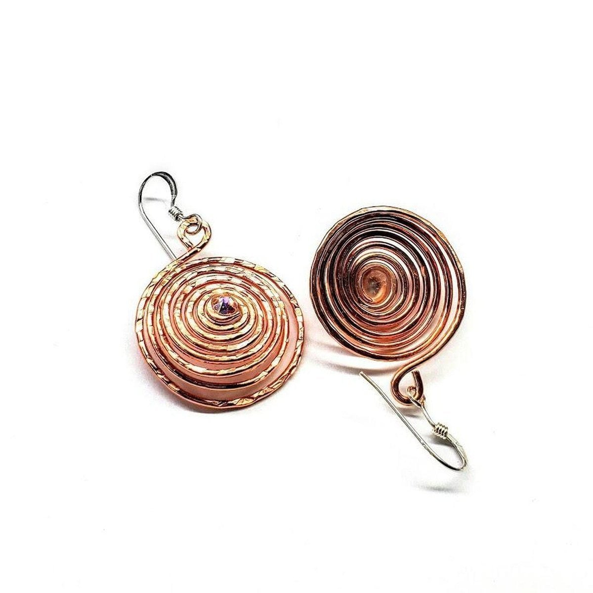 Copper Crystal Embedded Spiral Hoop Earrings - Horizon Bliss