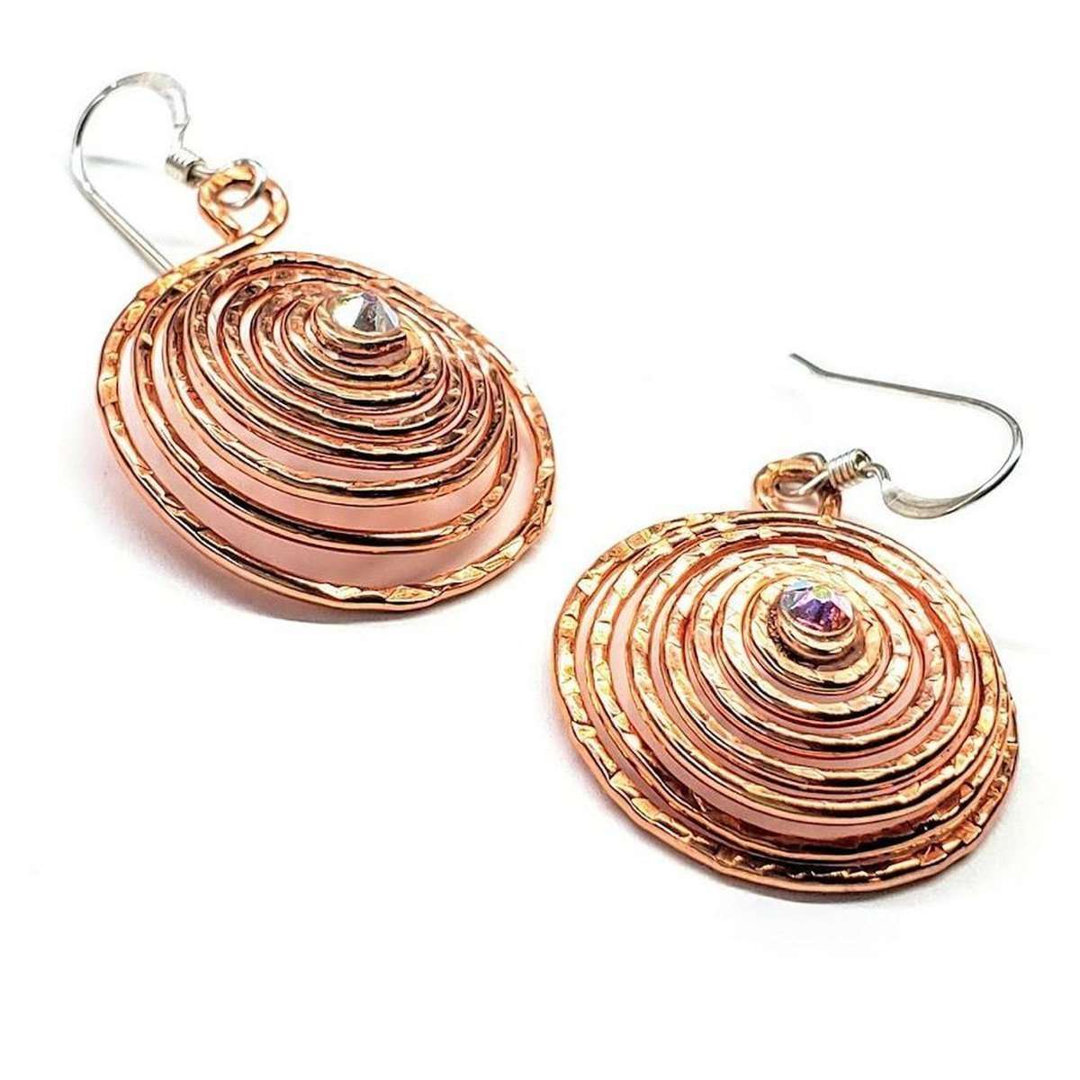 Copper Crystal Embedded Spiral Hoop Earrings - Horizon Bliss