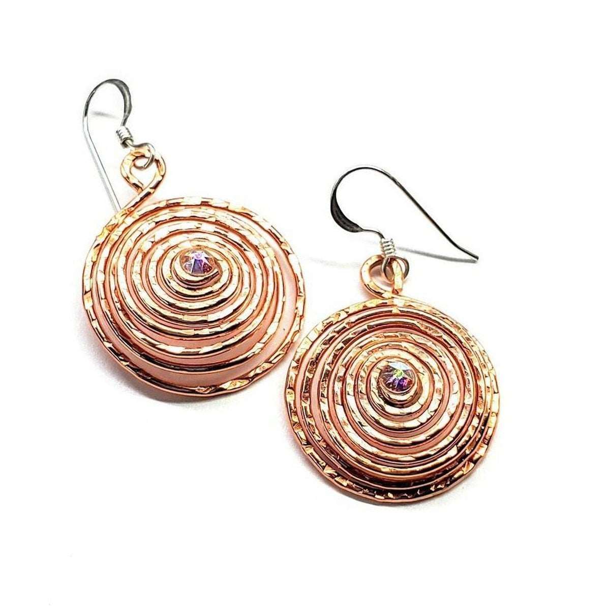 Copper Crystal Embedded Spiral Hoop Earrings - Horizon Bliss