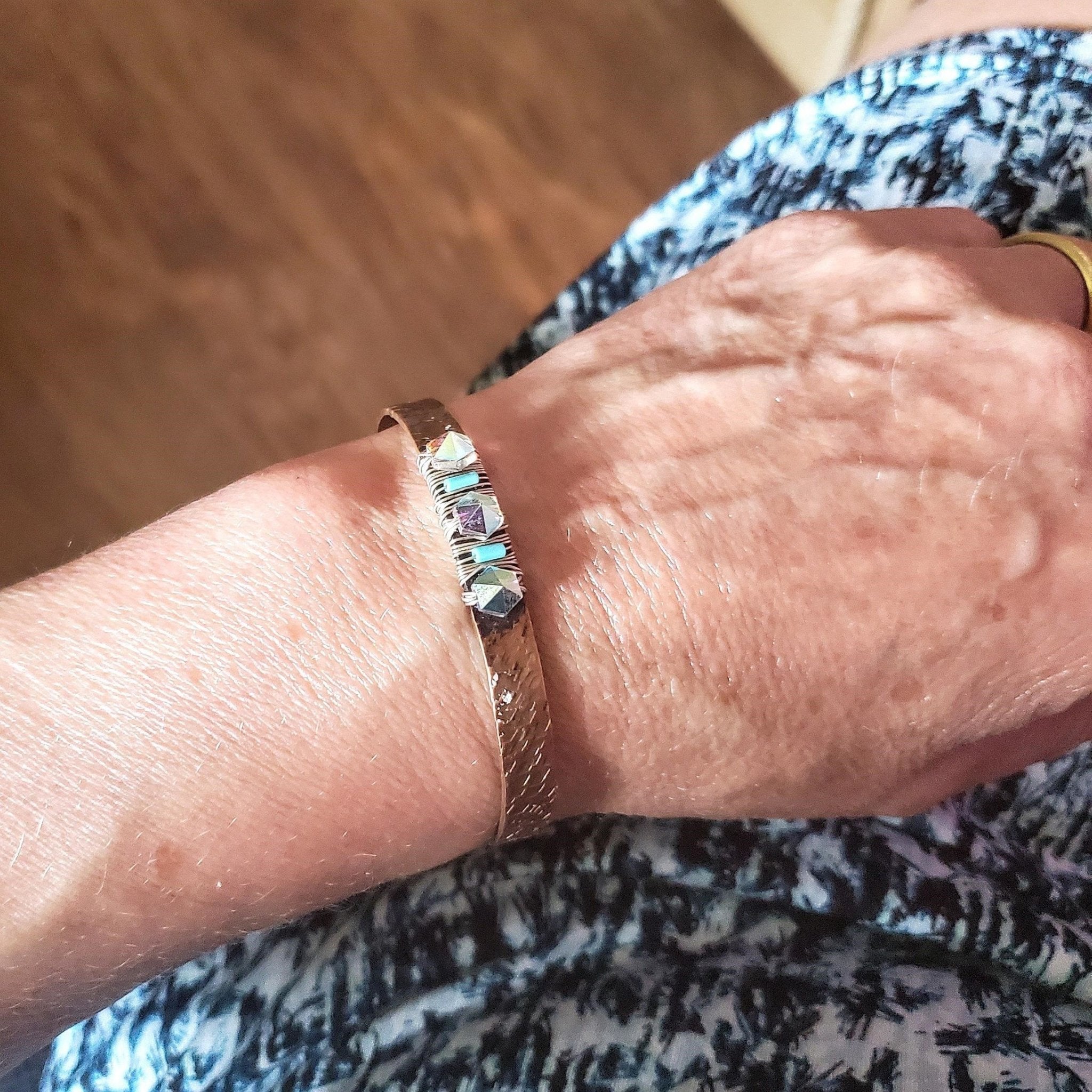 Crystal Spike Bead Copper Cuff