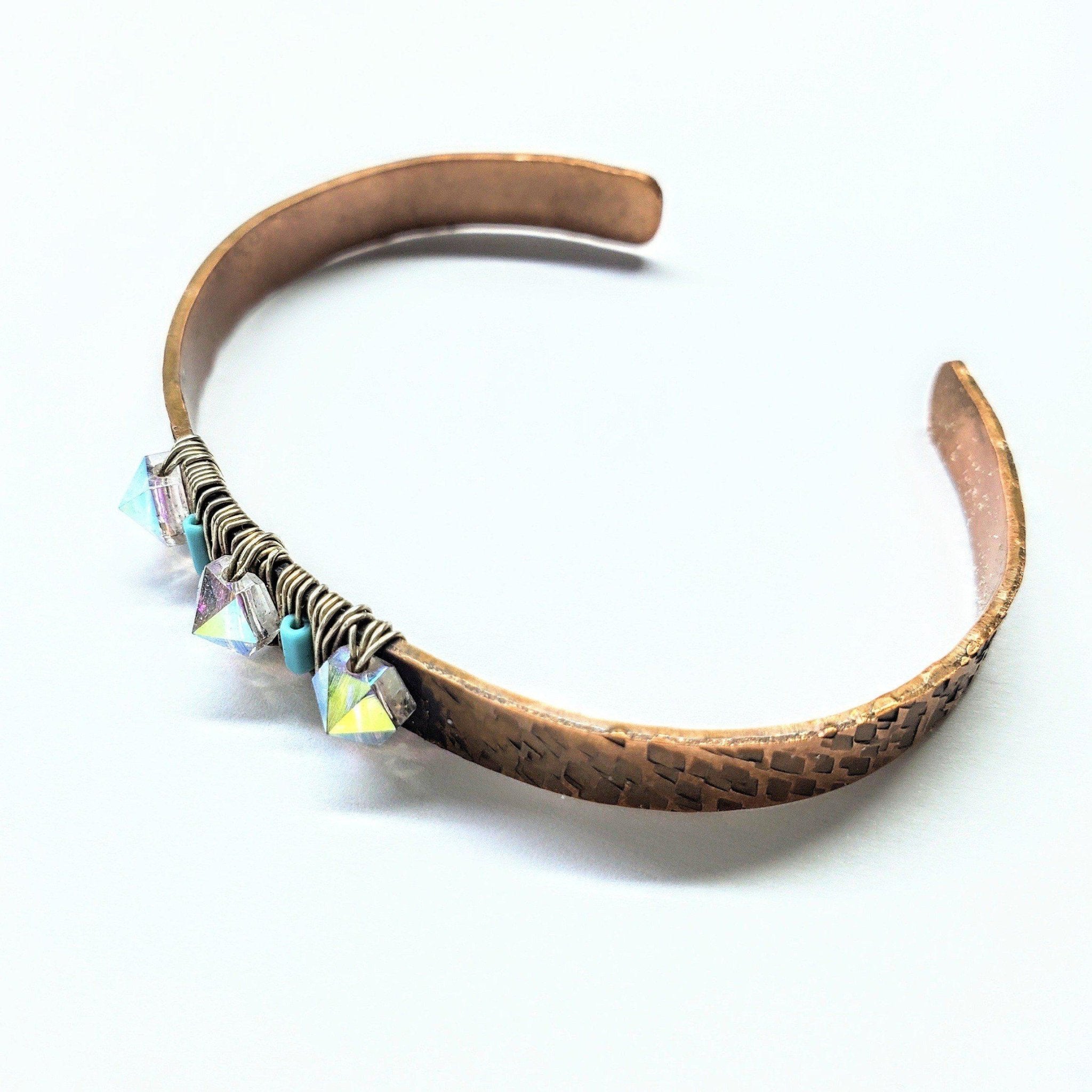 Crystal Spike Bead Copper Cuff