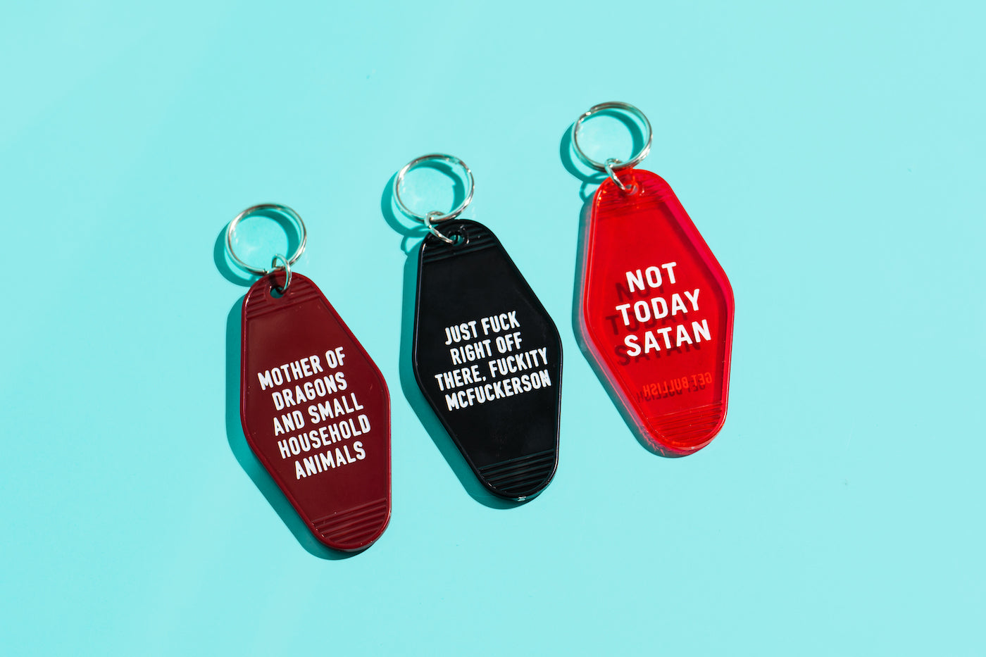 Not Today Satan Red Translucent Motel Style Keychain