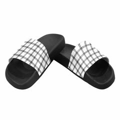 Mens Slide Sandals,      Buffalo Plaid Black And White - Horizon Bliss