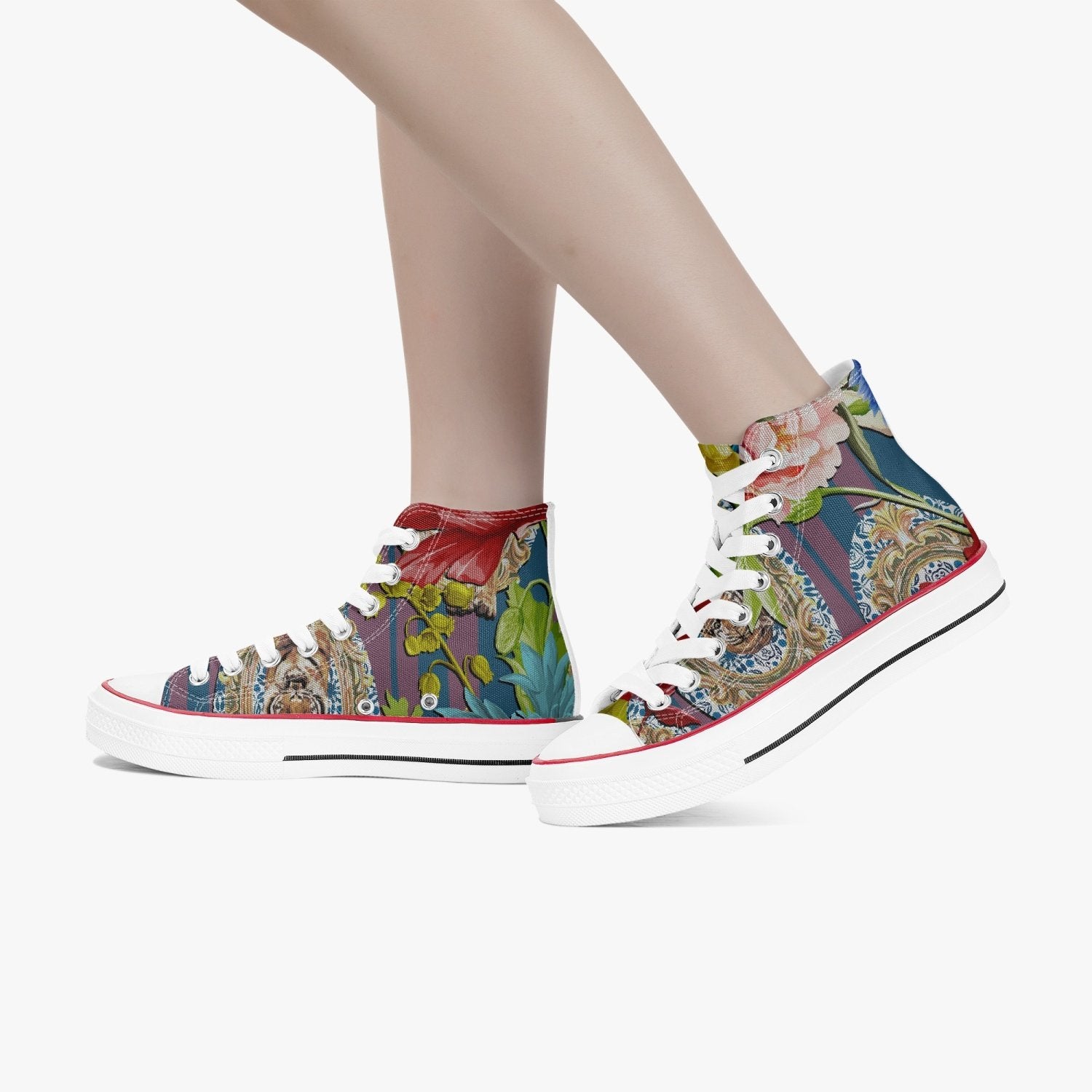 Jacki Easlick Tiger Flower Printed Canvas High Top Sneakers