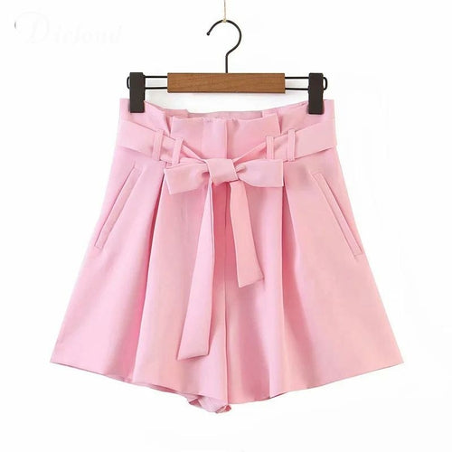 Women High Waist Pants Tie Flare Shorts With Pockes Ladies Pink Mint - Horizon Bliss