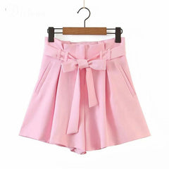 Women High Waist Pants Tie Flare Shorts With Pockes Ladies Pink Mint - Horizon Bliss