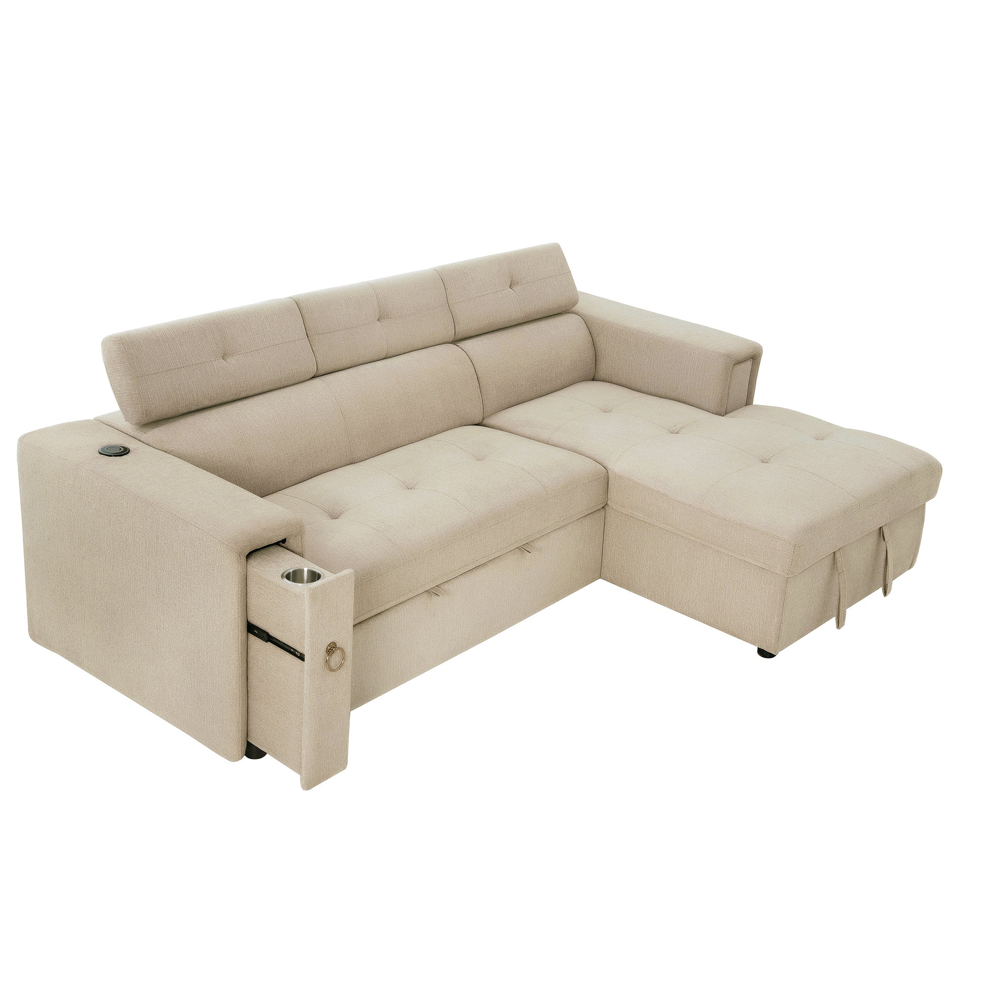 96" Multi-Functional Pull-Out Sofa Bed L-Shape Sectional Sofa with - Horizon Bliss