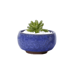 Dark Blue Bowl Glazed Cracked Pattern Ceramic Succulent Planter Pot