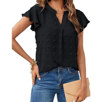 V-neck Ruffled Short Sleeve Shirt - Horizon Bliss