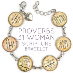 Proverbs 31 Woman Scripture Bracelet – Glass Charm Stainless Steel - Horizon Bliss