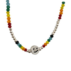 Womens Colorful Beaded Necklace With Happy Face - Horizon Bliss