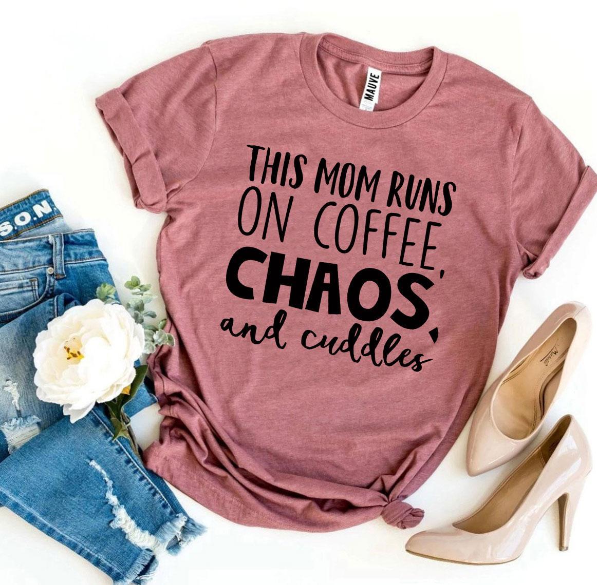 This Mom Runs On Coffee, Chaos, & Cuddles T-shirt - Horizon Bliss