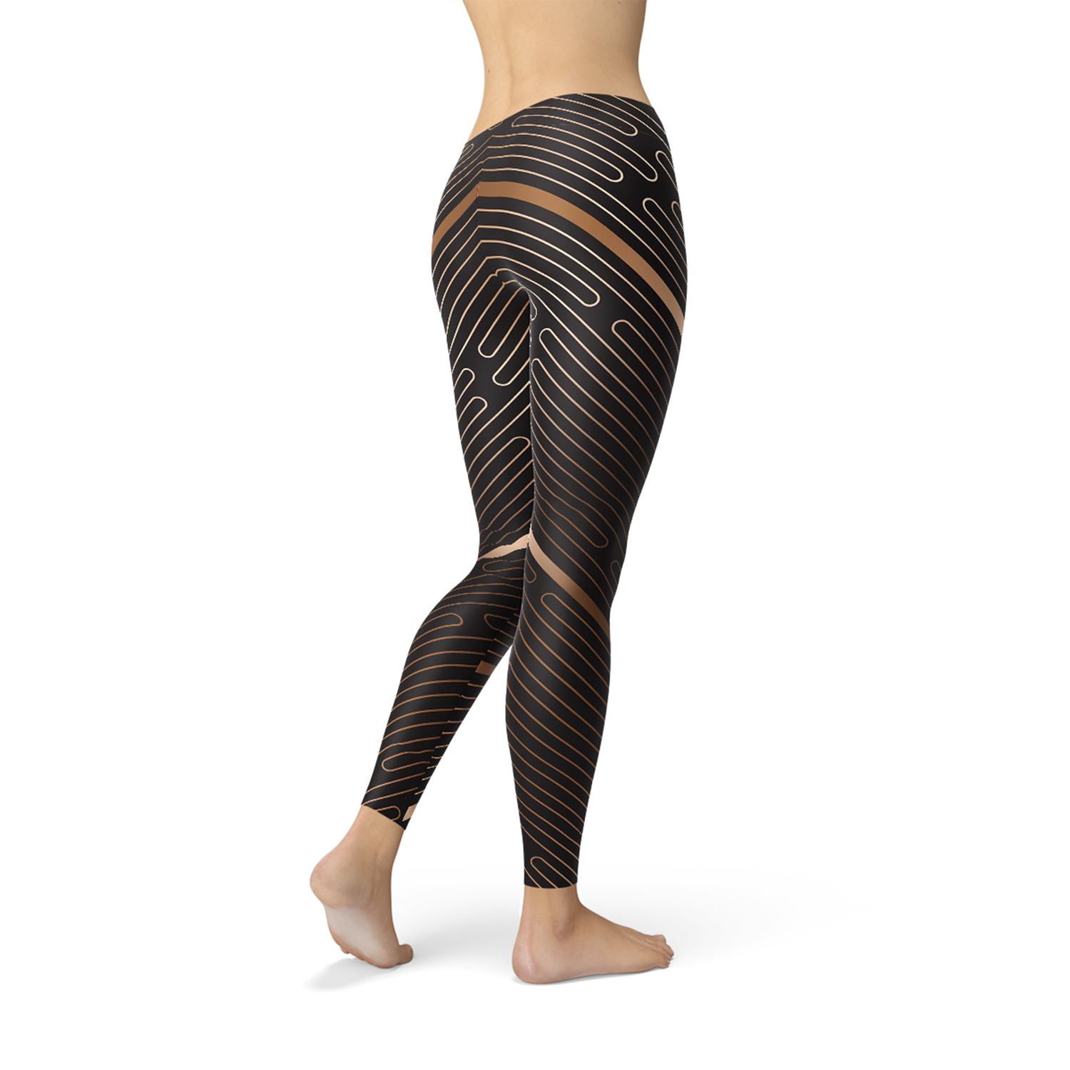 Womens Striped Lines Sports Brown Leggings - Horizon Bliss