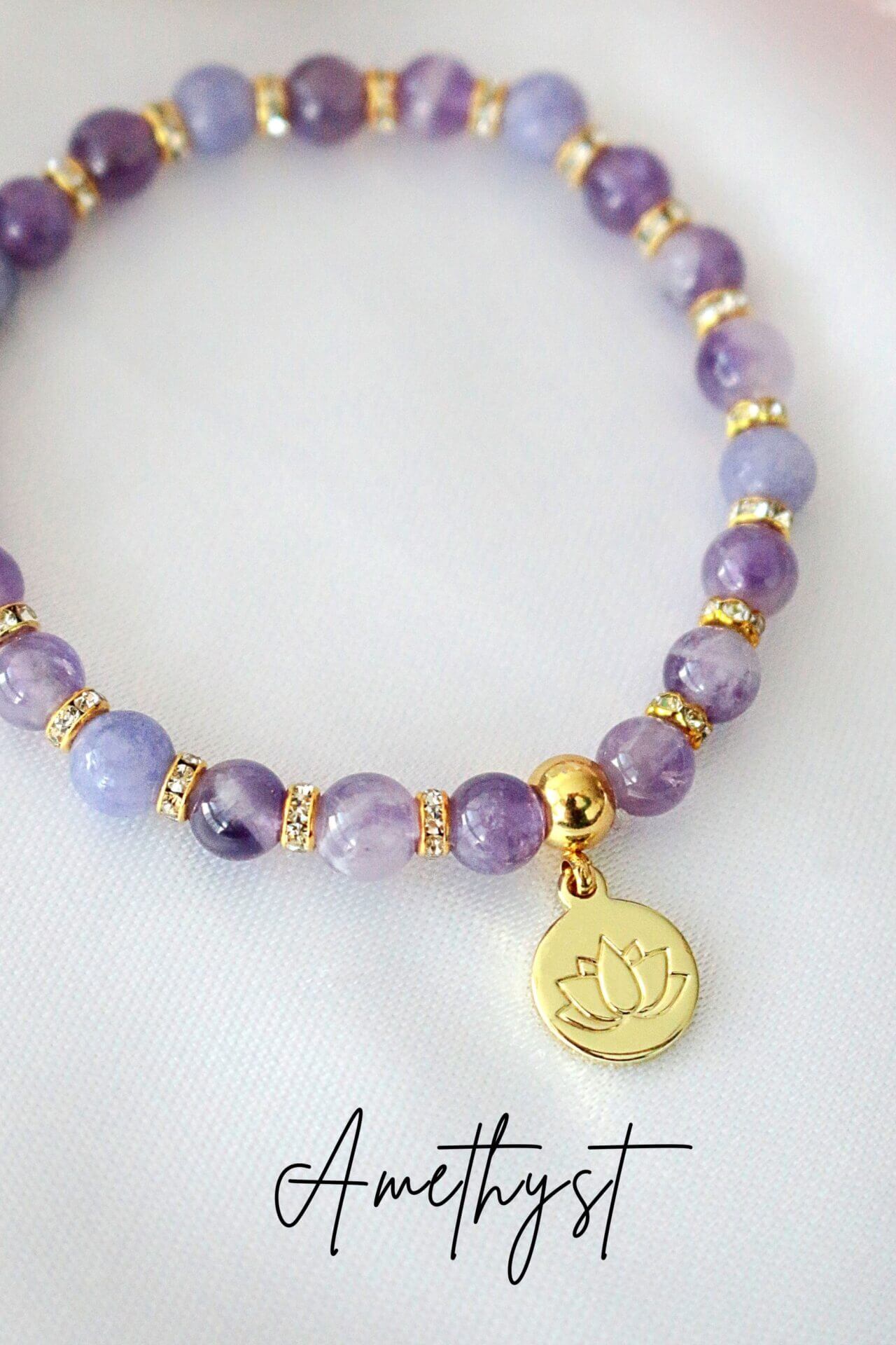 Rose Quartz – Amethyst Elastic Bracelet | 24K Lotus Flower Charm - Horizon Bliss