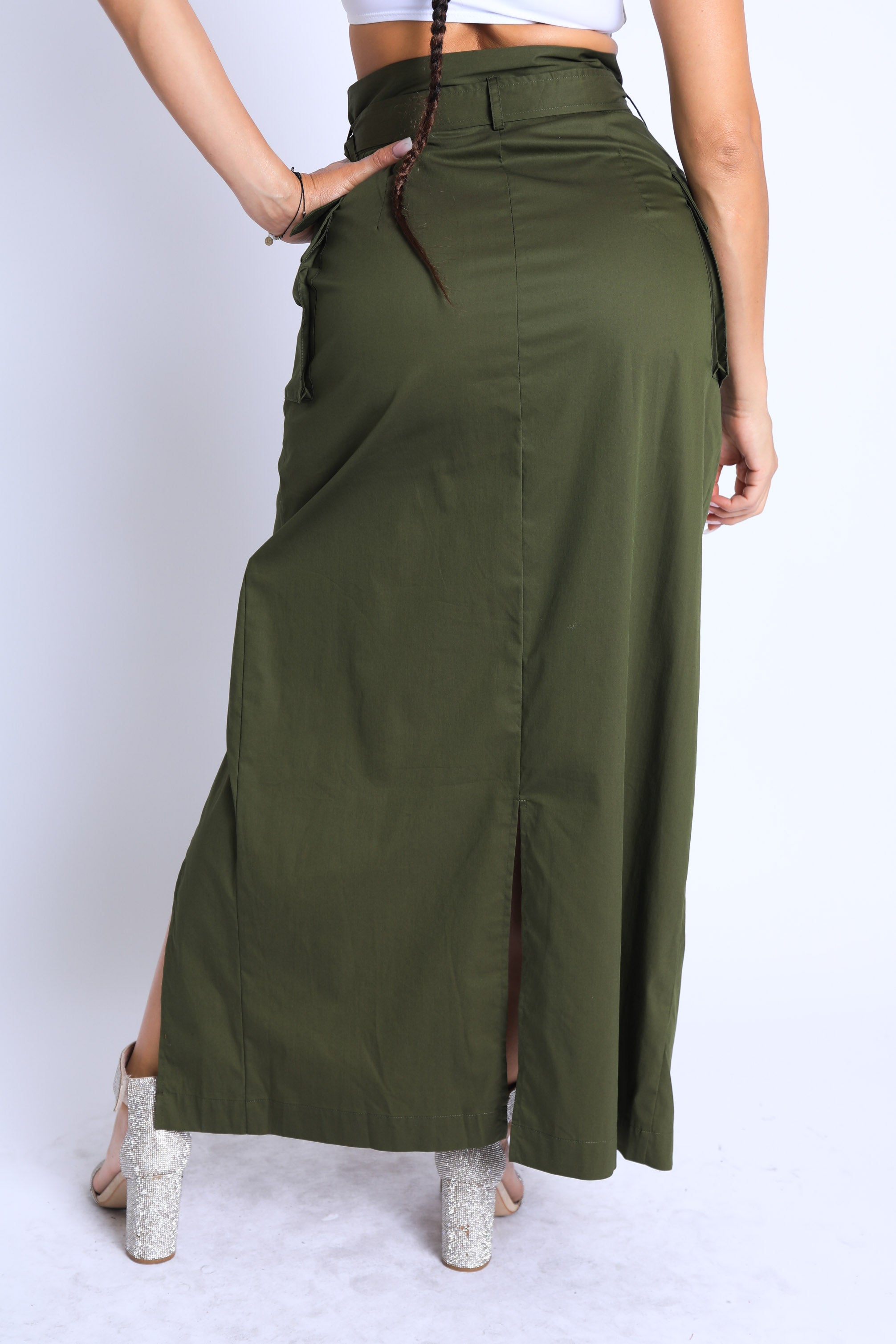 Asymmetric Self Belted Pockets Detailed Maxi Skirt Formal Casual - Horizon Bliss