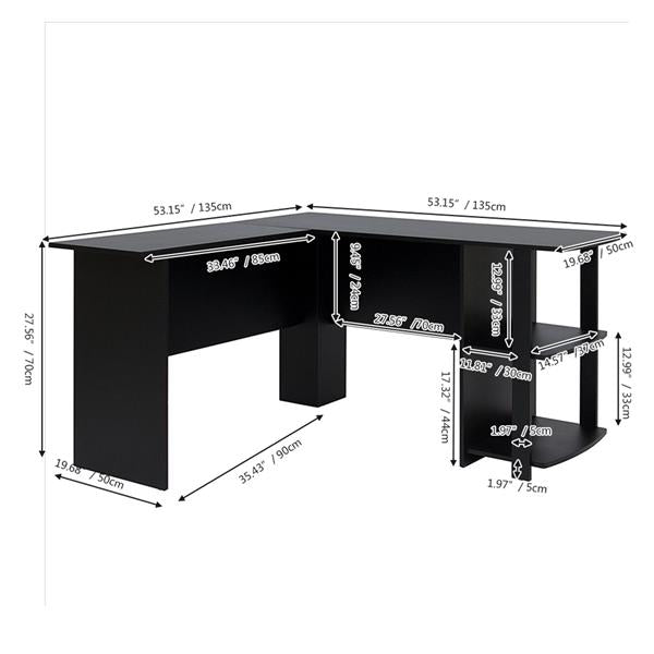 L-Shaped Wood Right-angle Computer Desk with Two-layer Bookshelves - Horizon Bliss