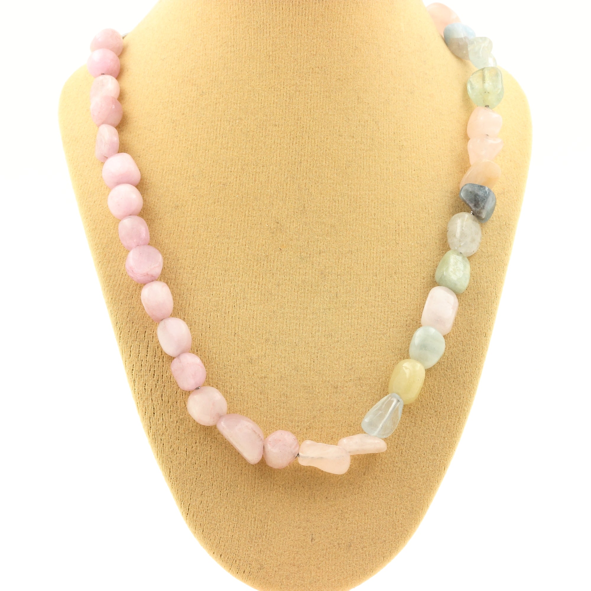 Beryl Morganite + Kunzite bead necklace stainless steel chain - Horizon Bliss