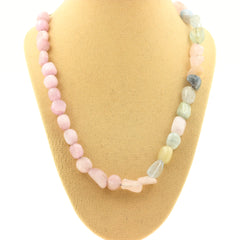 Beryl Morganite + Kunzite bead necklace stainless steel chain - Horizon Bliss