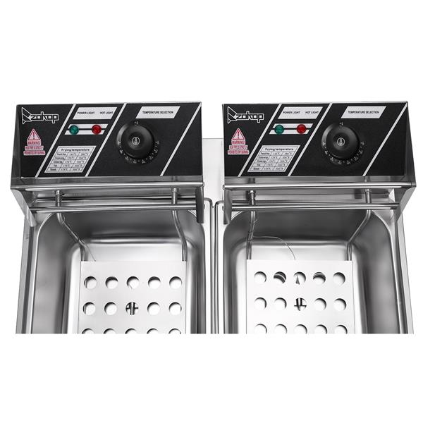 2500W MAX 110V 6.3QT/6L Stainless Steel Double Cylinder Electric Fryer - Horizon Bliss