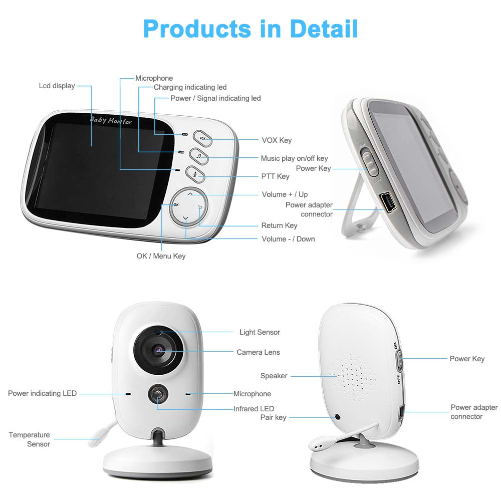 Hridz VB603 Video Baby Monitor 2.4G Wireless With 3.2 Inches LCD - Horizon Bliss