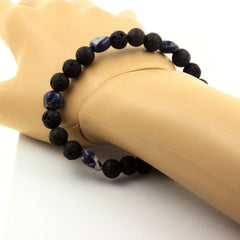 Sodalite from Brazil + Lava Bracelet 8 mm Beads. - Horizon Bliss