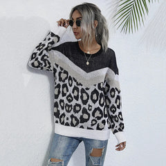 Womens Leopard Print Round Neck Sweater - Horizon Bliss