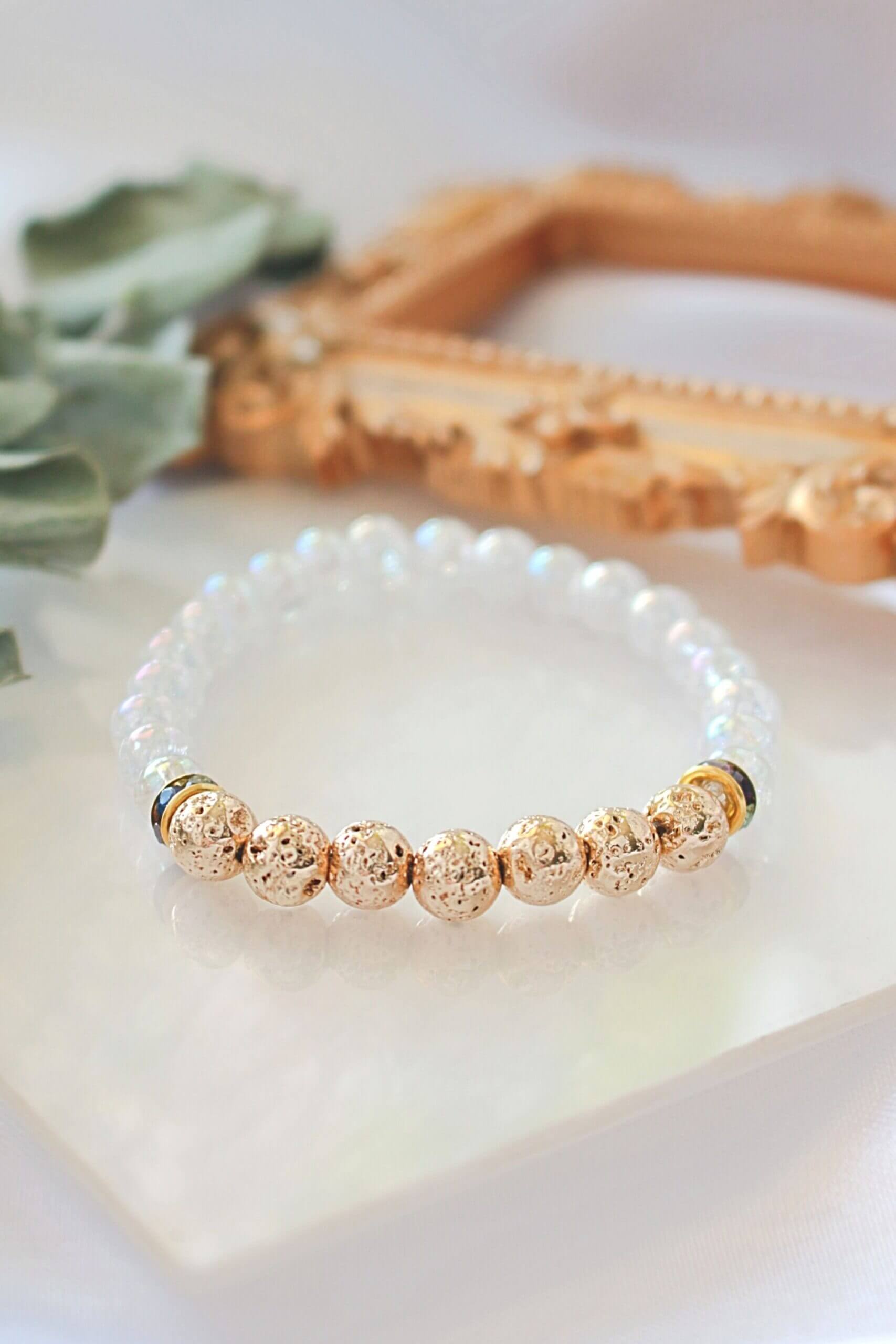 Aroma Diffuser Bracelet – Golden Lava Stone Elastic Bracelet - Horizon Bliss