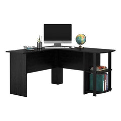 L-Shaped Wood Right-angle Computer Desk with Two-layer Bookshelves - Horizon Bliss