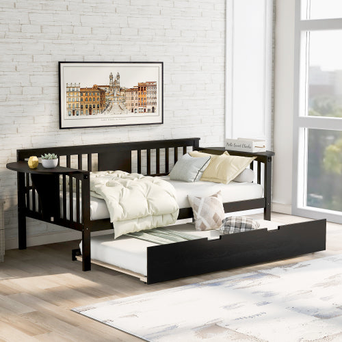 Twin Wooden Daybed with Trundle Bed Sofa Bed for Bedroom - Horizon Bliss