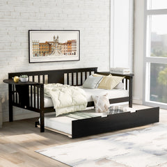 Twin Wooden Daybed with Trundle Bed Sofa Bed for Bedroom - Horizon Bliss