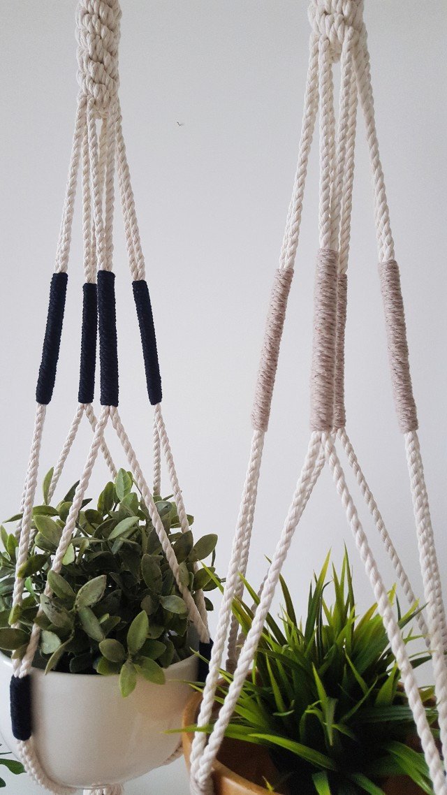 Macrame Plant Hanger, Hanging Planter, Color Block