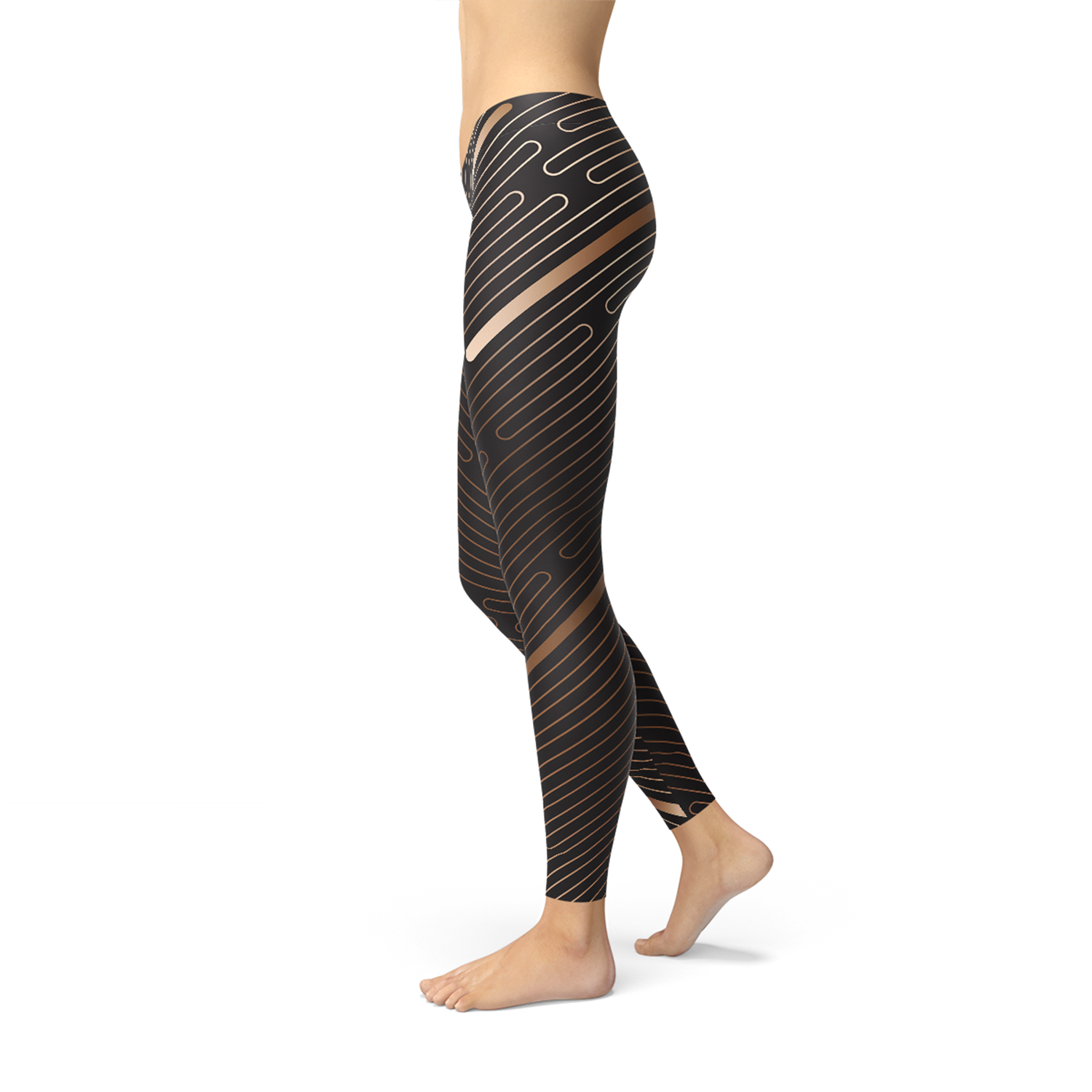 Womens Striped Lines Sports Brown Leggings - Horizon Bliss