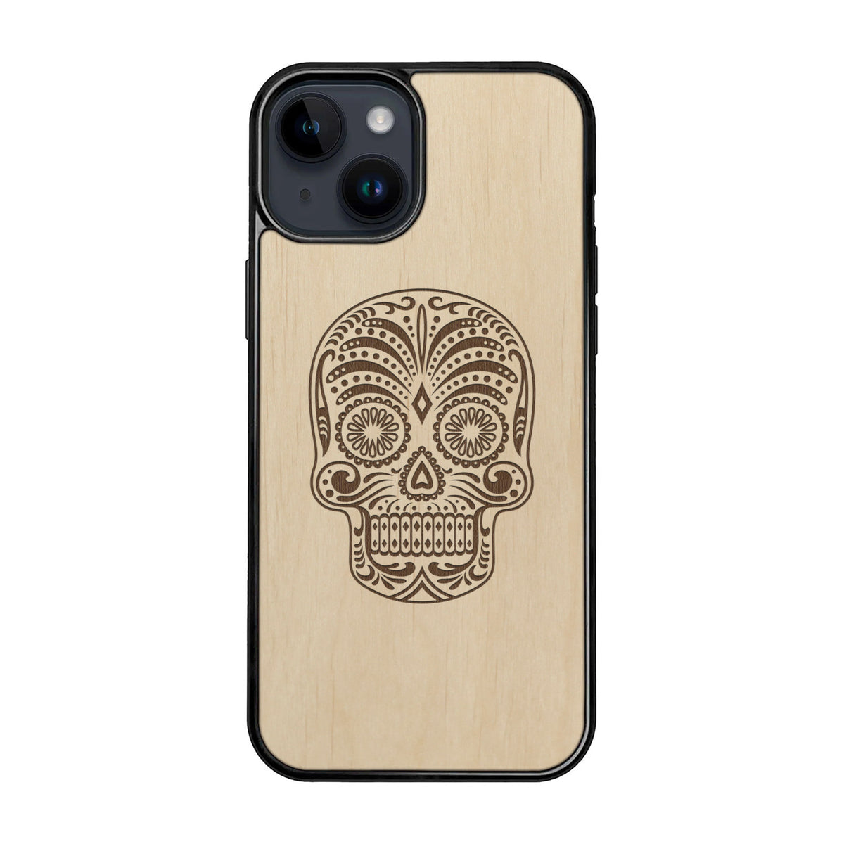 Wooden iPhone 15  case – Sugar Skull