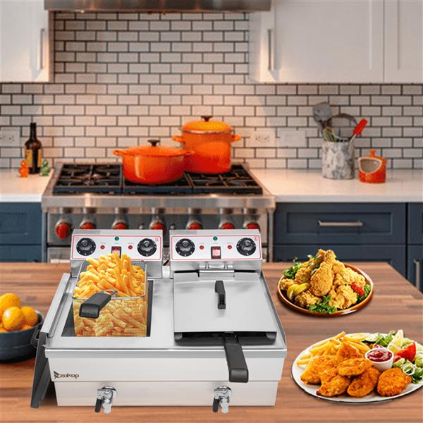 24.9QT/23.6L Stainless Steel Faucet Double Tank Deep Fryer - Horizon Bliss