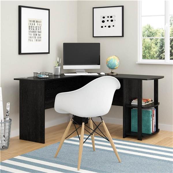 L-Shaped Wood Right-angle Computer Desk with Two-layer Bookshelves - Horizon Bliss