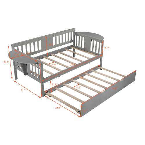 Twin Wooden Daybed with Trundle Bed Sofa Bed for Bedroom - Horizon Bliss