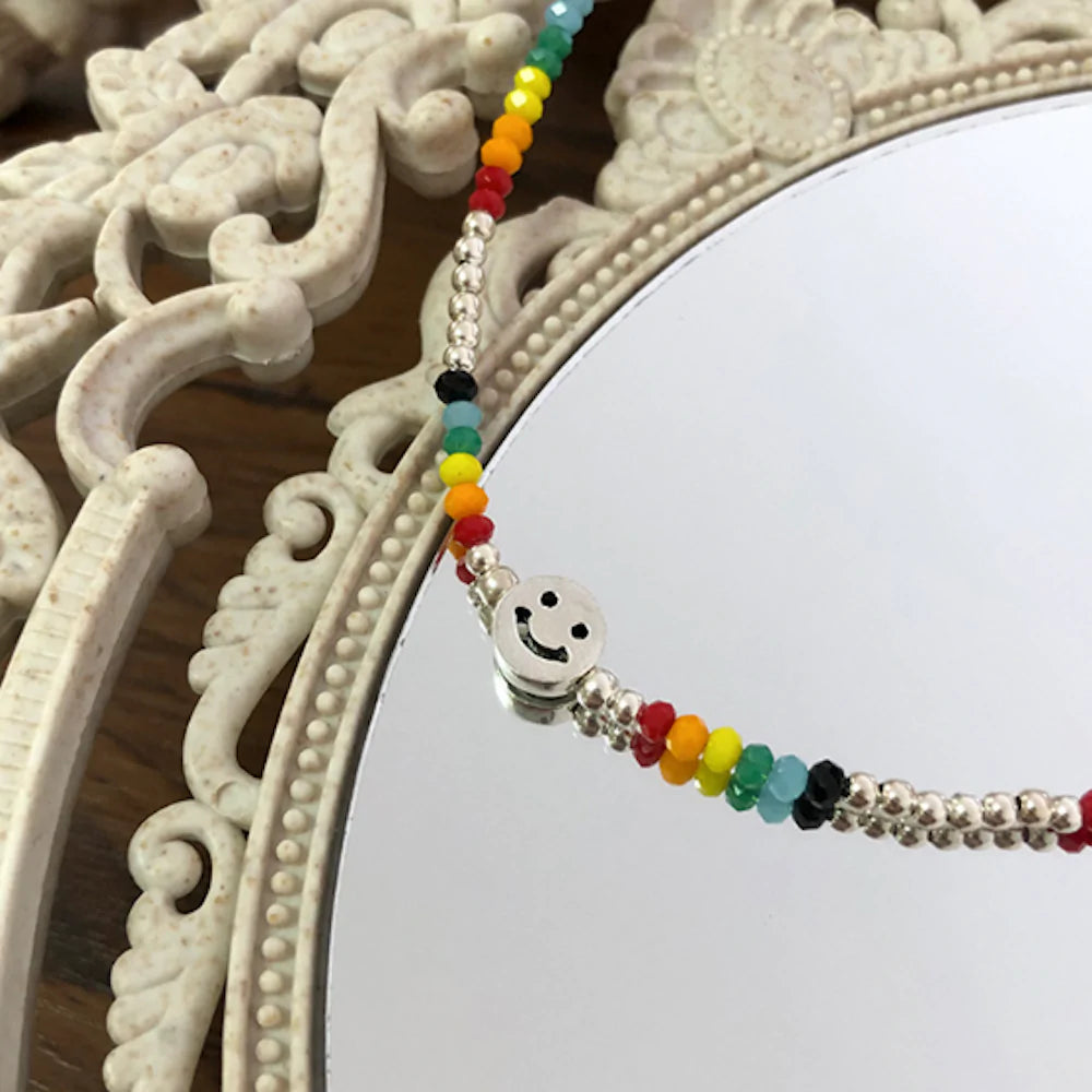 Womens Colorful Beaded Necklace With Happy Face - Horizon Bliss